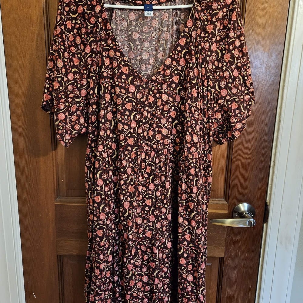 Old Navy Black and Pink Floral Midi Dress